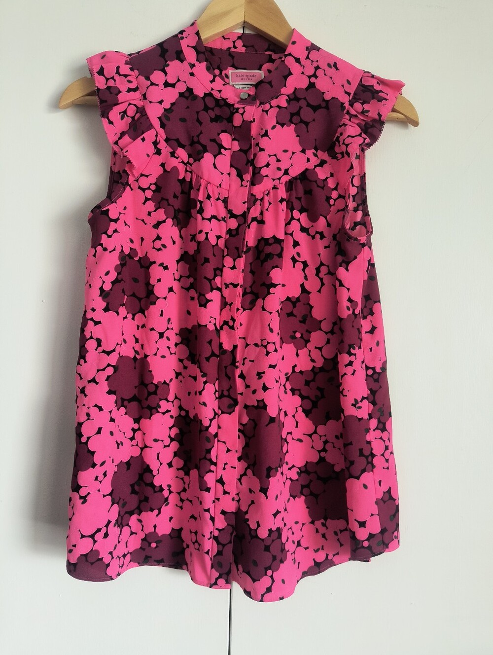 Kate Spade Pink And Mauve Capped Sleeve Ruffle Top Small S
